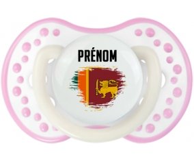 Drapeau effet pinceau Sri Lanka Srilanka avec prénom Sucette LOVI Dynamic Blanc-rose phosphorescente