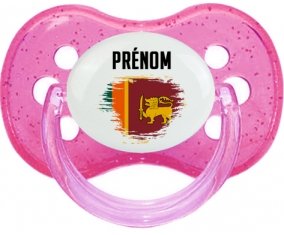 Drapeau effet pinceau Sri Lanka Srilanka avec prénom Tétine Cerise Rose à paillette