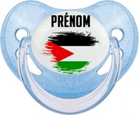 Drapeau effet pinceau État de Palestine avec prénom Tétine Physiologique Bleue à paillette