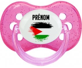 Drapeau effet pinceau État de Palestine avec prénom Sucete Cerise Rose à paillette