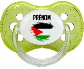 Drapeau effet pinceau État de Palestine avec prénom Sucete Cerise Vert à paillette