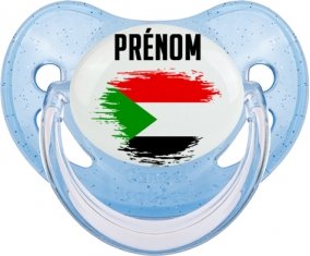 Drapeau effet pinceau Soudan avec prénom Sucete Physiologique Bleue à paillette