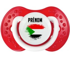 Drapeau effet pinceau Soudan avec prénom Tétine LOVI Dynamic Blanc-rouge classique