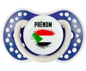 Drapeau effet pinceau Soudan avec prénom Tétine LOVI Dynamic Bleu-marine phosphorescente