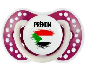 Drapeau effet pinceau Soudan avec prénom Tétine LOVI Dynamic Fuchsia phosphorescente