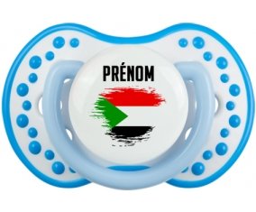 Drapeau effet pinceau Soudan avec prénom Tétine LOVI Dynamic Blanc-bleu phosphorescente