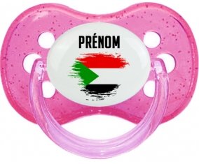 Drapeau effet pinceau Soudan avec prénom Sucette Cerise Rose à paillette