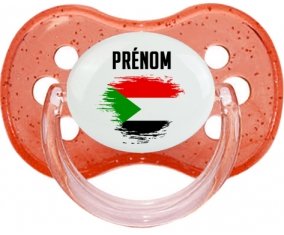 Drapeau effet pinceau Soudan avec prénom Sucette Cerise Rouge à paillette