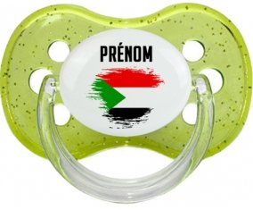 Drapeau effet pinceau Soudan avec prénom Sucette Cerise Vert à paillette