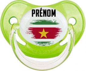 Drapeau effet pinceau Suriname avec prénom Sucette Physiologique Vert classique