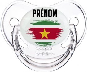 Drapeau effet pinceau Suriname avec prénom Sucette Physiologique Transparent classique