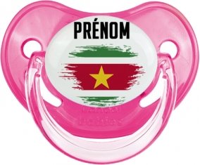 Drapeau effet pinceau Suriname avec prénom Sucette Physiologique Rose classique