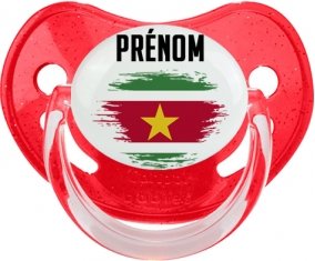 Drapeau effet pinceau Suriname avec prénom Sucette Physiologique Rouge à paillette