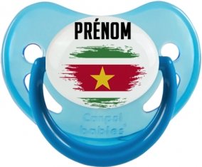 Drapeau effet pinceau Suriname avec prénom Sucette Physiologique Bleue phosphorescente