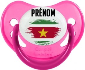 Drapeau effet pinceau Suriname avec prénom Sucette Physiologique Rose phosphorescente