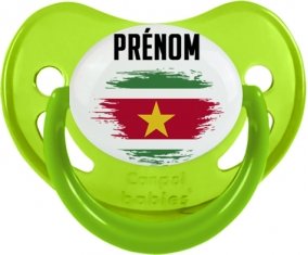 Drapeau effet pinceau Suriname avec prénom Sucette Physiologique Vert phosphorescente