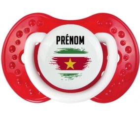 Drapeau effet pinceau Suriname avec prénom Sucette LOVI Dynamic Blanc-rouge classique
