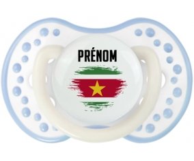 Drapeau effet pinceau Suriname avec prénom Sucette LOVI Dynamic Blanc-cyan classique