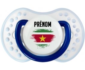 Drapeau effet pinceau Suriname avec prénom Sucette LOVI Dynamic Marine-blanc-bleu classique