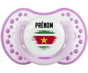 Drapeau effet pinceau Suriname avec prénom Sucette LOVI Dynamic Blanc-mauve classique