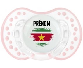 Drapeau effet pinceau Suriname avec prénom Sucette LOVI Dynamic Retro-blanc-rose-tendre classique