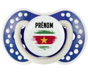 Drapeau effet pinceau Suriname avec prénom Sucette LOVI Dynamic Bleu-marine phosphorescente