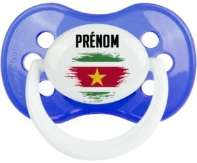 Drapeau effet pinceau Suriname avec prénom Tétine Anatomique Bleu classique