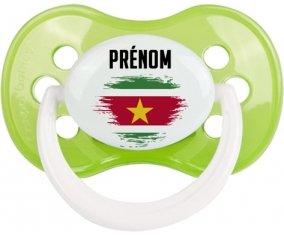 Drapeau effet pinceau Suriname avec prénom Tétine Anatomique Vert classique