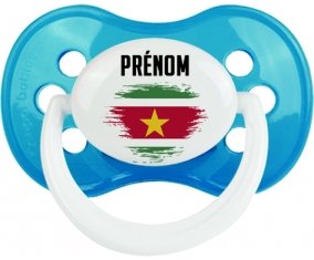 Drapeau effet pinceau Suriname avec prénom Tétine Anatomique Cyan classique