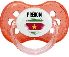 Drapeau effet pinceau Suriname avec prénom Sucette Cerise Rouge à paillette