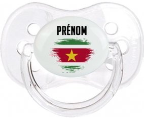 Drapeau effet pinceau Suriname avec prénom Sucette Cerise Transparent classique