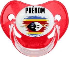 Drapeau effet pinceau Swaziland avec prénom Tétine Physiologique Rouge à paillette