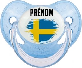 Drapeau effet pinceau Suède avec prénom Sucete Physiologique Bleue à paillette