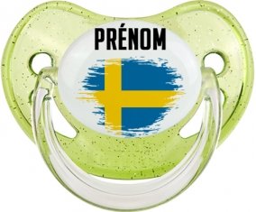 Drapeau effet pinceau Suède avec prénom Sucete Physiologique Vert à paillette