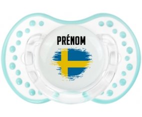 Drapeau effet pinceau Suède avec prénom Tétine LOVI Dynamic Retro-blanc-lagon classique