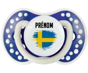 Drapeau effet pinceau Suède avec prénom Tétine LOVI Dynamic Bleu-marine phosphorescente