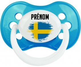 Drapeau effet pinceau Suède avec prénom Sucette Anatomique Cyan classique