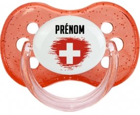Drapeau effet pinceau Suisse avec prénom Sucette Cerise Rouge à paillette
