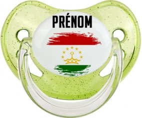 Drapeau effet pinceau Tadjikistan avec prénom Sucete Physiologique Vert à paillette