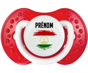 Drapeau effet pinceau Tadjikistan avec prénom Tétine LOVI Dynamic Blanc-rouge classique