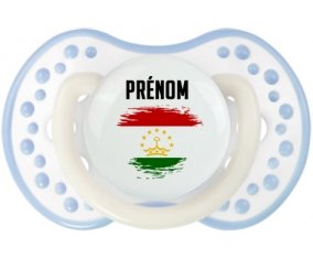 Drapeau effet pinceau Tadjikistan avec prénom Tétine LOVI Dynamic Blanc-cyan classique