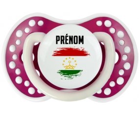 Drapeau effet pinceau Tadjikistan avec prénom Tétine LOVI Dynamic Fuchsia phosphorescente