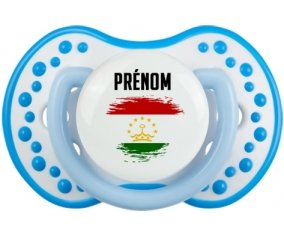 Drapeau effet pinceau Tadjikistan avec prénom Tétine LOVI Dynamic Blanc-bleu phosphorescente
