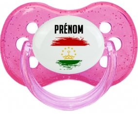 Drapeau effet pinceau Tadjikistan avec prénom Sucette Cerise Rose à paillette