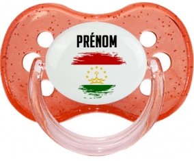Drapeau effet pinceau Tadjikistan avec prénom Sucette Cerise Rouge à paillette