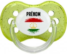 Drapeau effet pinceau Tadjikistan avec prénom Sucette Cerise Vert à paillette