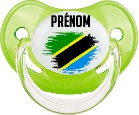 Drapeau effet pinceau Tanzanie avec prénom Sucette Physiologique Vert classique