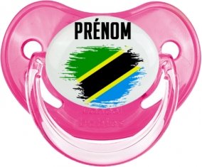 Drapeau effet pinceau Tanzanie avec prénom Sucette Physiologique Rose classique