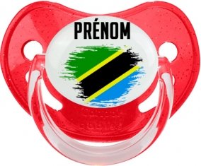 Drapeau effet pinceau Tanzanie avec prénom Sucette Physiologique Rouge à paillette
