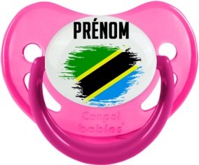 Drapeau effet pinceau Tanzanie avec prénom Sucette Physiologique Rose phosphorescente